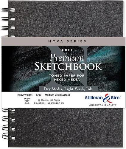 Stillman & Birn Nova Series - Cuaderno de bocetos con alambre gris, 6 x 8 pulgadas, 150 GSM (pesado), papel gris, superficie de grano medio