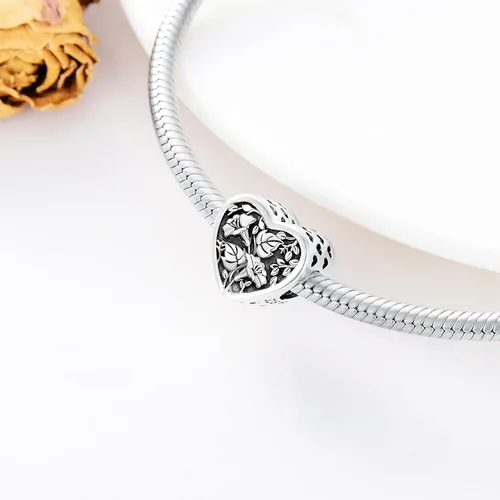 Miniatura 3 de PEIMKO Abalorio personalizado con diseño de corazón de flor de nacimiento, plata de ley, mes de nacimiento, flores, corazón, imagen, abalorio