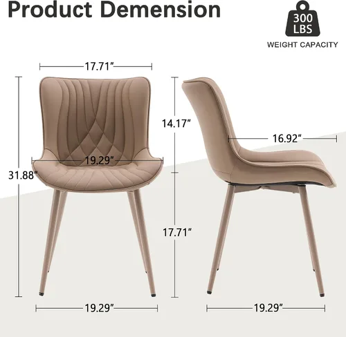Miniatura 2 de YOUTASTE Juego de 2 sillas de comedor tapizadas modernas, sillas de cocina de piel sintética caqui, sillas decorativas sin brazos de mediados