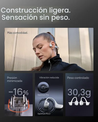 Miniatura 7 de SHOKZ Nuevos OpenRun Pro 2 Mini - Auriculares deportivos de oído abierto y conducción ósea con banda reflectante, resistentes al sudor, auriculares