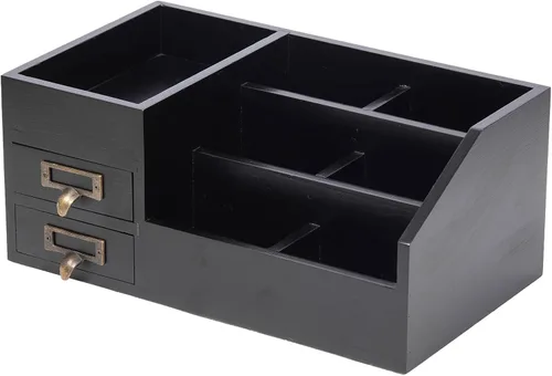 Miniatura 4 de Organizador de escritorio de madera rústica envejecida para oficina, estante de madera, organizador de mesa para el hogar, almacenamiento