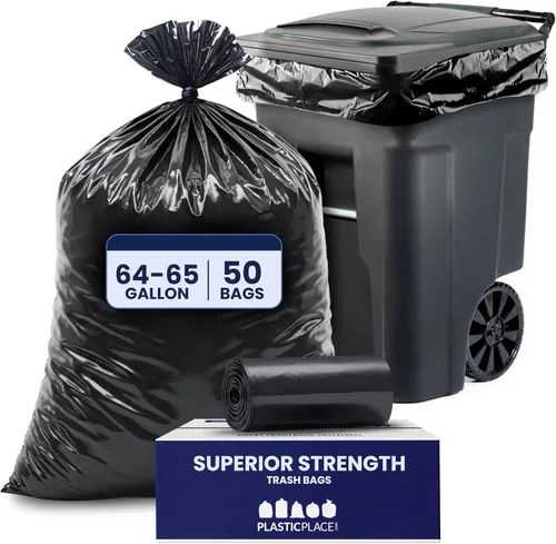 Miniatura 2 de Plasticplace Bolsas de basura negras resistentes de 64-65 galones para Toter │ Bolsas de basura negras resistentes │ 50 x 60 pulgadas (50 unidades)
