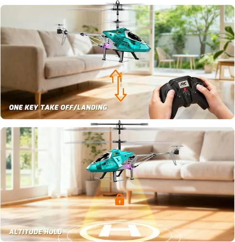 Miniatura 6 de XIKOTEC Helicóptero de control remoto, juguete de helicóptero RC para niños, avión RC de 2.4 GHz con luces LED, juguete volador a control remoto