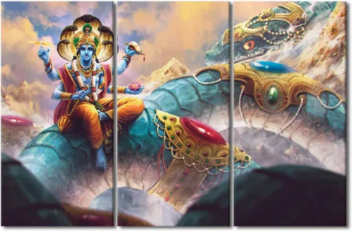 Miniatura 15 de Pintura india hindú Dios Señor Krishna imágenes sobre lienzo, arte de pared de 3 piezas, arte de pared moderno, decoración del hogar para sala