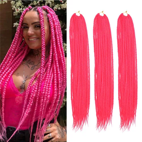 Miniatura 23 de Extensiones de cabello trenzado tipo box de 24 pulgadas, hechas a mano, para mujeres y niñas, extensiones de cabello trenzado, 24#, 3 paquetes, 22
