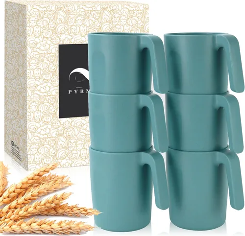 Miniatura 19 de PYRMONT Juego de 6 tazas de paja de trigo, tazas de café de plástico reutilizables, tazas de té con asas, juego de tazas de 16 onzas para café