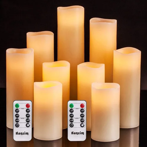 Velas parpadeantes sin llama de 2.2 pulgadas de diámetro x 4 pulgadas de diámetro x 4 pulgadas de alto, 5, 6, 7, 8, 9 pulgadas, juego de 9 velas LED