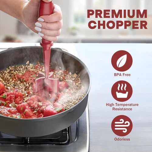 Miniatura 5 de Picador de carne, triturador de hamburguesas mejorado, triturador de carne resistente al calor prémium para carne molida, pavo molido y más, Rojo