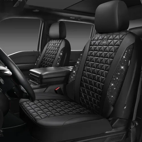 Miniatura 13 de CAR PASS Fundas de asiento de automóvil de cuero con diamantes brillantes, juego de asientos interiores de asientos completos, impermeable, Plateado