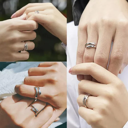 Miniatura 4 de Anillos de abrazo para mujeres y niñas, anillo ajustable chapado en oro de 14 quilates para hija de mamá, regalo para adolescentes y parejas, Sin