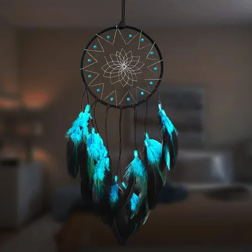 Miniatura 8 de AWLEE Atrapasueños Árbol de la Vida con Plumas Hechas a Mano en Azul para Niños, Decoración de Pared para Dormitorio de Niños, Arte de Pared