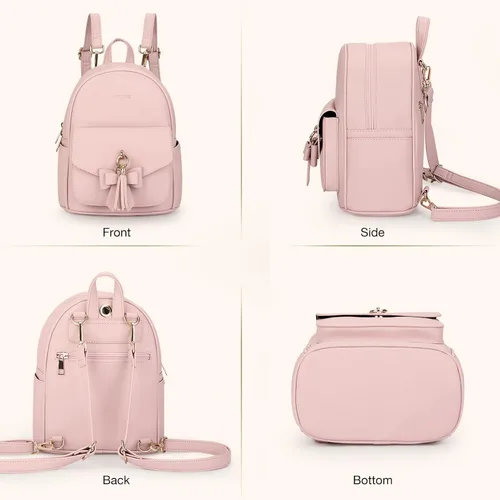 Miniatura 7 de ECOSUSI Mini mochila para mujer, bonita mochila pequeña con lazo, bolsa de cuero, con borla