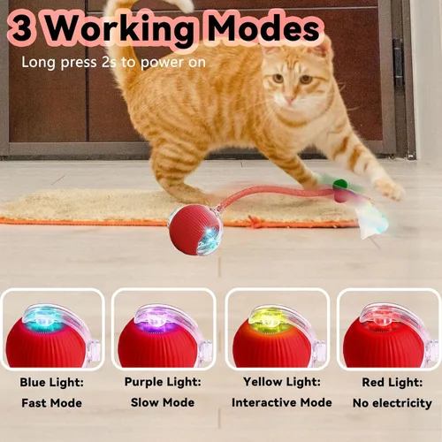 Miniatura 4 de Speedy 2.0 Tail 2 paquetes de juguetes interactivos para gatos de interior, juguete automático para gatos con cola de malla elástica, bola rodante