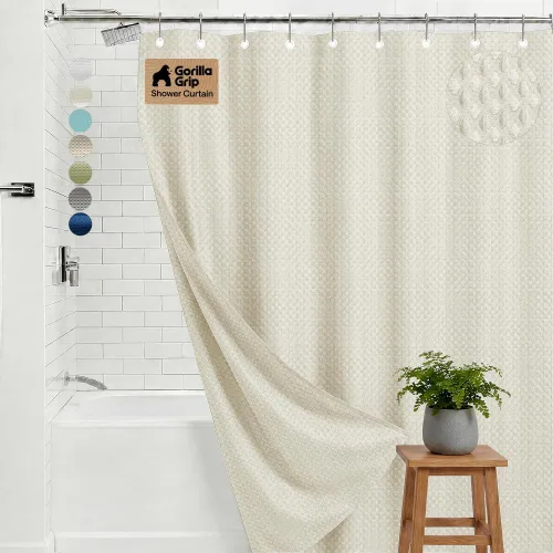 GORILLA GRIP - Cortina para regadera de gofrado, tela gruesa y pesada, resistente a arrugas y óxido, diseño de calidad hotelera, cortinas largas y