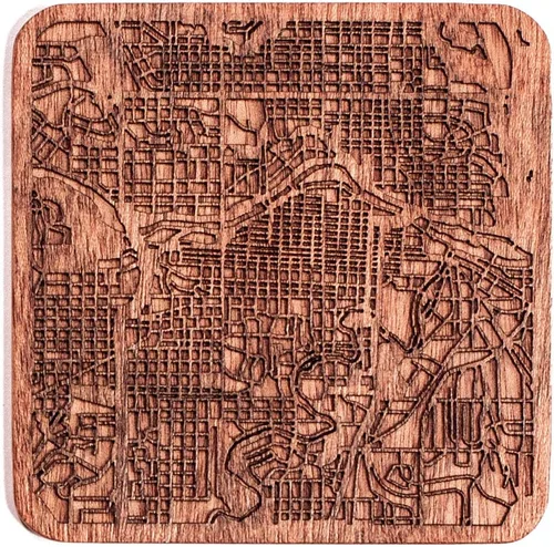 Miniatura 113 de Posavasos Amsterdam Map by O3 Design Studio, 1 pieza, posavasos de madera Sapele con mapa de la ciudad, hecho a mano, varias ciudades opcionales