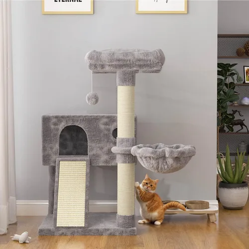 Miniatura 2 de SHA CERLIN Árbol para gatos de 36 pulgadas Torre para Gatos con hamaca, poste rascador de sisal para gatitos de interior, habitación pequeña, gris