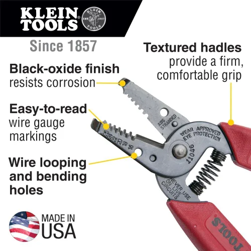 Miniatura 3 de Klein Tools 11046 Wire Stripper, Wire Cutter, Made in USA, Stripping/Cutting Tool for 16-26 AWG Stranded, Compact Nose with Precision-ground
