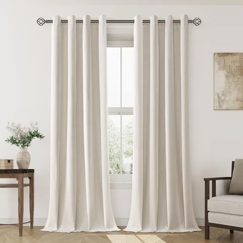 Miniatura 67 de Cream Linen Blackout Curtains 90 Length 2 Panels Set for Living Room Bedroom, 100% Black Out Thermal Insulated Linen Drapes, Room Darkening Grommet
