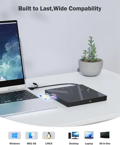 Miniatura 4 de Wbacon 7 en 1 unidad externa de CD/DVD para portátil, reproductor de DVD portátil para portátil con puerto SD/TF, unidad de DVD externa con USB