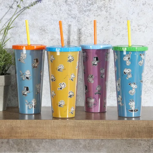 Miniatura 3 de Peanuts Snoopy 70th Anniversary - Juego de vasos de doble pared de 23.6 onzas con tapas y pajitas
