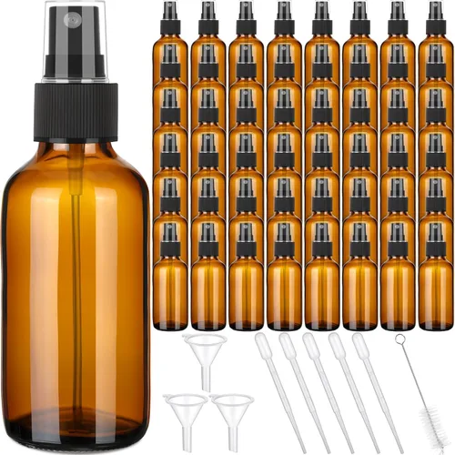 Miniatura 9 de Yungyan 100 mini botellas de vidrio de 4 onzas, botellas vacías pequeñas de aceite esencial, niebla fina con 3 embudos, 5 cepillos de limpieza
