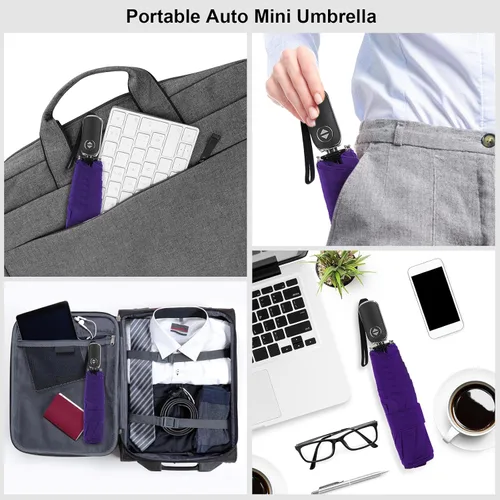 Miniatura 123 de LEAGERA Paraguas de viaje compacto para bolso, mango plano, impermeable para lluvia ligera
