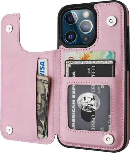 Miniatura 14 de ONETOP - Funda tipo cartera compatible con iPhone 13 Pro con soporte para tarjetas, funda de piel sintética con ranuras para tarjetas, doble cierre
