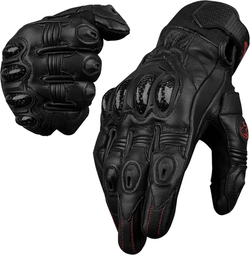 J.A.G. Guantes de Motocicleta de Piel para Hombre - Protección de Nudillo de Fibra de Carbono, Motocicleta, Deportes Motorizados, Bicicleta de