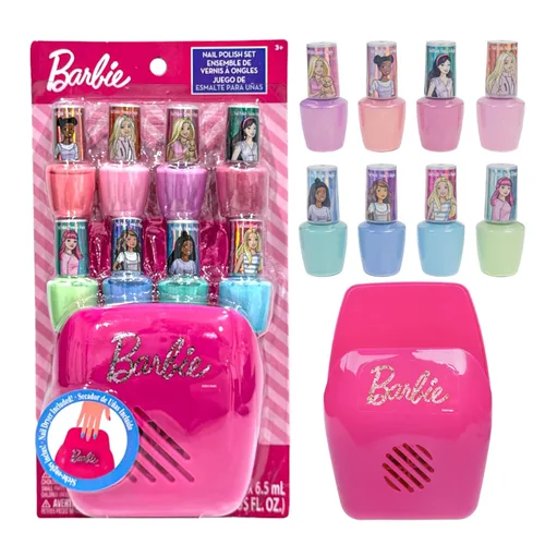 Barbie - Townley Girl - Juego de esmaltes de uñas seguros a base de agua no tóxicos con secador de uñas para niños, pilas no incluidas, a partir de