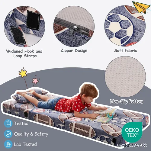 Miniatura 3 de Tiita Colchón de Piso Plegable para Sofá Cama para Niños, Colchoneta de Siesta de Piso Plegable Lavable para Niños Pequeños, Sofá Futón Plegable