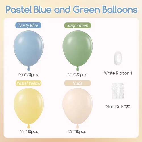 Miniatura 2 de 60 globos de 12 pulgadas, color verde salvia, azul polvoriento y amarillo pastel, globos de color azul nude y verde para baby shower, boda, Azul