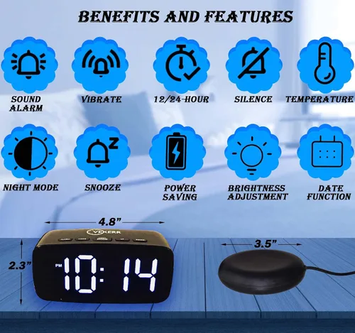 Miniatura 3 de Reloj despertador ruidoso con agitador de cama, reloj despertador vibratorio para personas que duermen con mucha fuerza, reloj despertador digital
