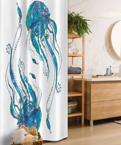 Miniatura 19 de set de cortina para baño decorativa de tela de poliéster con ganchos