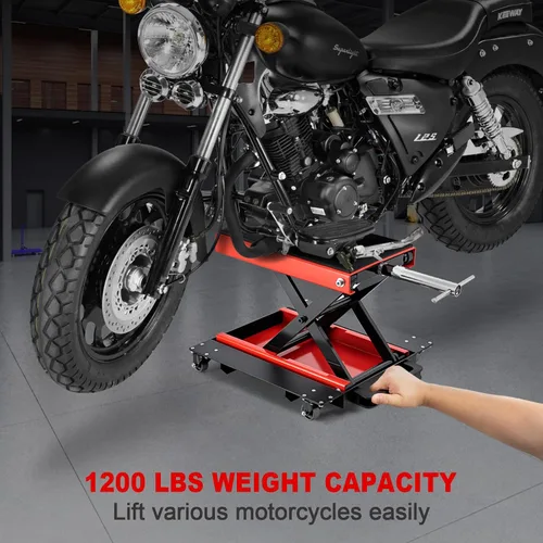Miniatura 6 de CXRCY Gato de motocicleta de 1200 libras con carretilla, gato de tijera de elevación de motocicleta mejorado para moto de cross, ATV, soporte