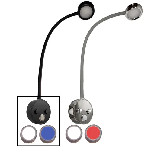 Wave One Marine Luz de lectura LED de cuello de ganso de doble color | Flexible atenuable para velero, cabina, pared, mapa, barco, yate, RV, Negro