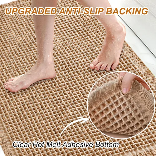 Miniatura 7 de Alfombra de Baño de Lujo tipo Waffle, Súper Absorbente Antideslizante, Alfombras de Baño Bohemias, Ultra Suaves y Cómodas, Lavables a Máquina