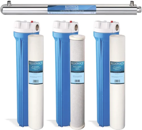 Bluonics Potente sistema de agua para toda la casa y pozo de 55 W UV ultravioleta con sedimentos y CTO de carbono con carcasa azul sólido de 2.5 x