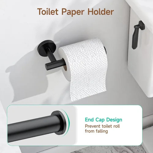 Miniatura 6 de USHOWER Juego combinado de toallero y soporte de papel higiénico de 12 pulgadas, color negro, estilo moderno, 2 piezas
