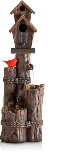 Miniatura 8 de Alpine Corporation Fuente de Agua para Pajareras de 3 Niveles de 35 Pulgadas de Alto para Exteriores con Acento de Cardenal, Decoración Rústica