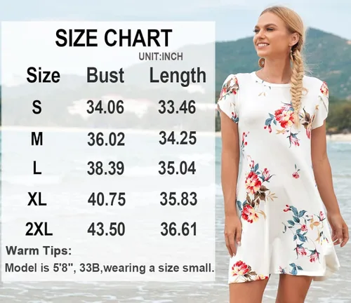Miniatura 4 de HOTGIFT Vestido de manga corta para mujer, casual, cuello redondo, holgado, cómodo, con bolsillos