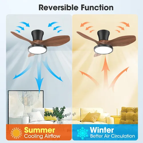 Miniatura 5 de ocioc Ventilador de techo silencioso con luz LED, motor de CC de 32 pulgadas, control remoto de gran volumen de aire, nogal para cocina, dormitorio