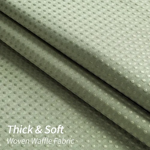 Miniatura 3 de MitoVilla Cortina de ducha de tela de gofre verde salvia, cortinas de ducha de tela pesada para decoración moderna de baño de hotel, impermeable