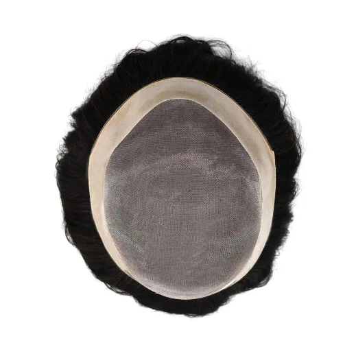 Miniatura 3 de Peluca monofilamento de monofilamento para hombre con revestimiento de poliéster alrededor del sistema de reemplazo de cabello humano duradero NPU