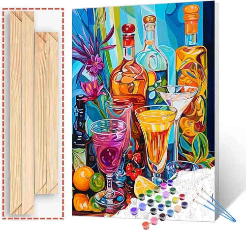 Miniatura 33 de Pintura de fiesta de vino tinto por números para adultos principiantes, vino vintage en vidrio, pintura por números, pintura acrílica, lienzo