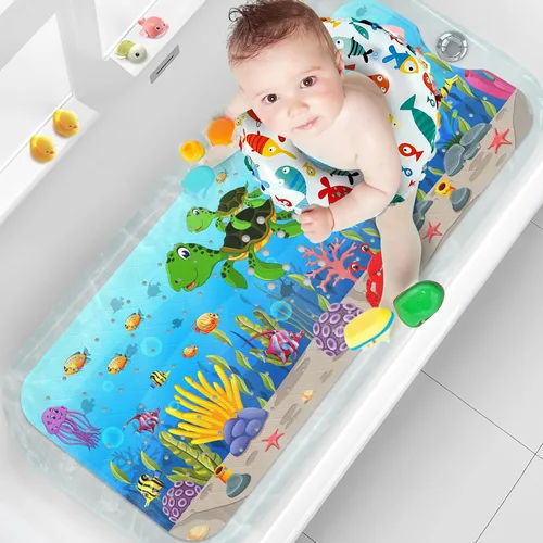 Miniatura 25 de Tapete de Baño para Bebé Mejorado con Dibujos Animados Antideslizante - 40"x16" Extra Largo Tapete de Bañera para Bebé Ecológico Duradero Tapete