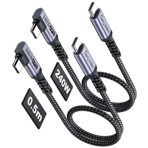 Miniatura 15 de Cable USB C corto de 100W 3.1 ángulo recto [1.5 pies, 2 paquetes], carga rápida de 5A, cables con chip E-Marker de datos de alta velocidad 10Gbps