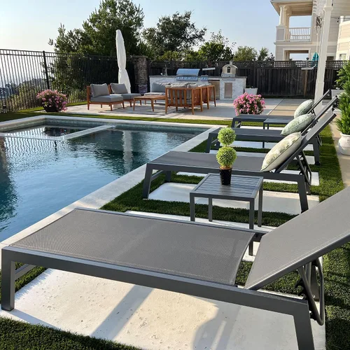 Miniatura 11 de PURPLE LEAF Juego de tumbonas para exteriores para 2 sillas de piscina de gran tamaño con ruedas fáciles de mover y respaldo ajustable, tumbonas