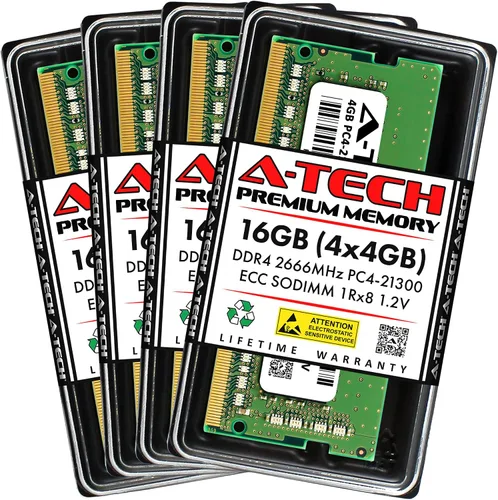 Miniatura 61 de A-Tech 4GB DDR4 2133MHz PC4-17000 ECC SODIMM 1Rx8 Rango único 1.2V 260-Pin Módulo de actualización de memoria RAM para Microserver, estación