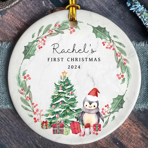 Miniatura 8 de Adorno personalizado de cerámica para la primera Navidad del bebé 2025 – Recuerdo navideño de copo de nieve personalizado con nombre, nuevo adorno