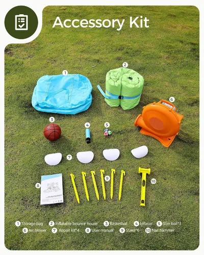 Miniatura 6 de Outfunny Casa inflable inflable para interiores con tobogán, casa inflable para niños de 3 a 8 años, área de rebote de 6 x 6 pies, capacidad de 300